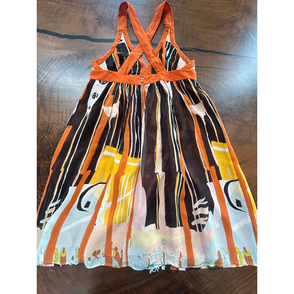 French Connection Rare Abstract Tennis Scene Chiffon Dress -10 - Picture 2 of 7